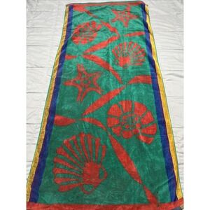 Vtg Cecil Saydah Beach Towel Shell. Blue  Green Yellow 56"26" 100% Cotton